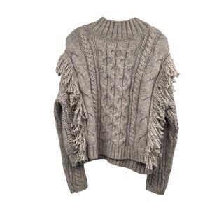 Universal Thread Womens Cable Knit Sweater Mock Neck Fringe Beige Size Large